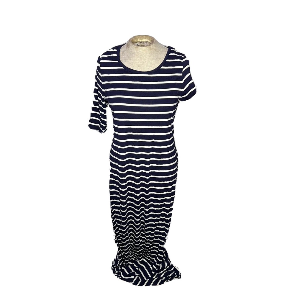 Brand C | Size S Tall‎ | Navy Blue & White 1/4 Sleeve | Ankle Length Dress